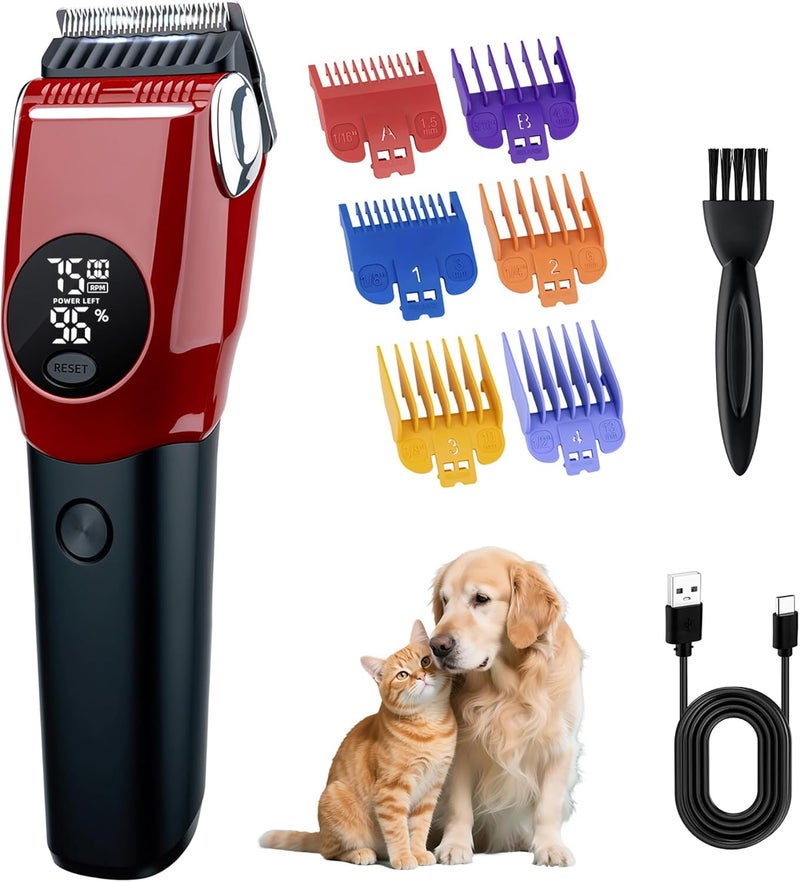 Mcbazel Dog Clippers Grooming Kit, Low Noise Rechargeable Cordless Adjustable Pet Hair Shaver Trimmers Set for Dogs, Cats and Other Pets - Red - Image 1